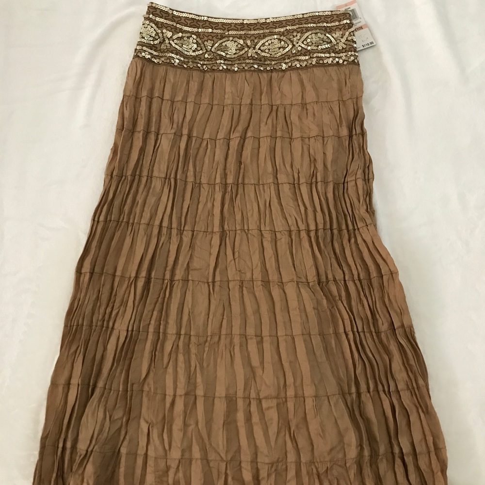 INC Petite Gold Embroidery Crinkle Skirt
